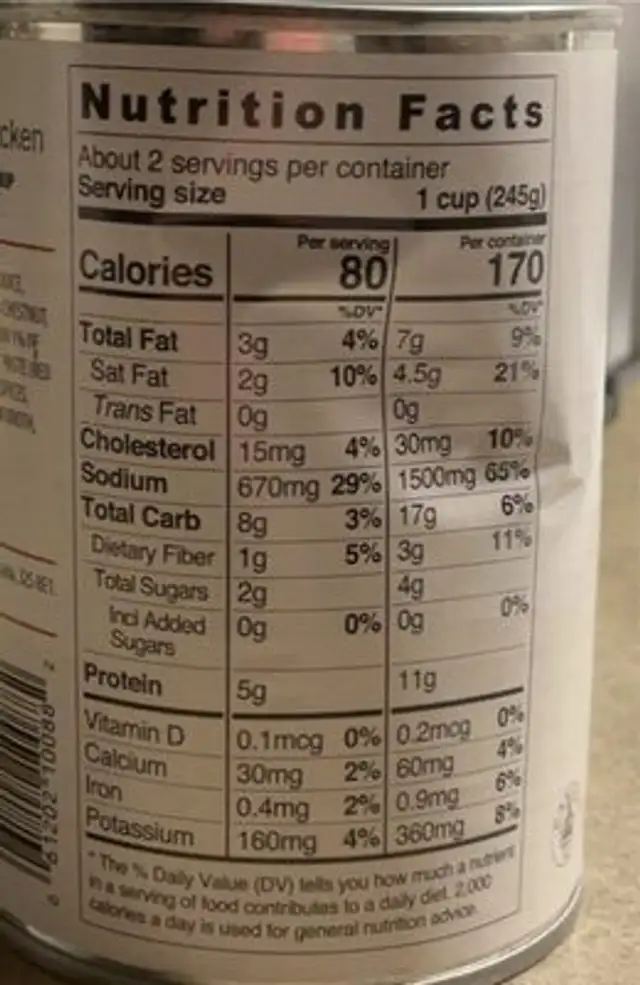 Thaï style chicken soup nutrition facts table