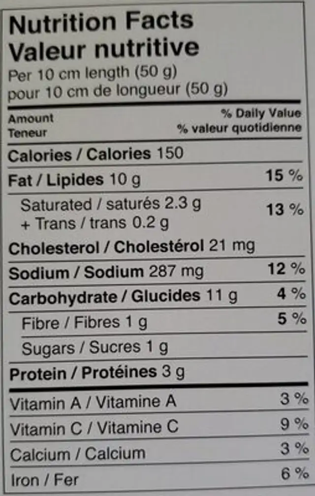 Spanokopita Spiral nutrition facts table