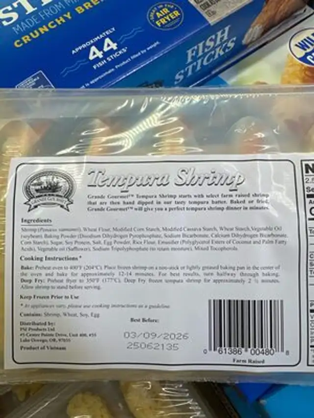 Tempura shrimp ingredients label