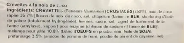 Colossal coconut shrimp ingredients label