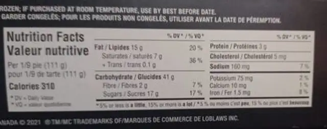 Délices du marché nutrition facts table