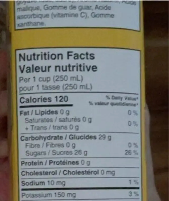 guava drink nutrition facts table