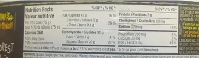 Gâteau Forêt noire nutrition facts table
