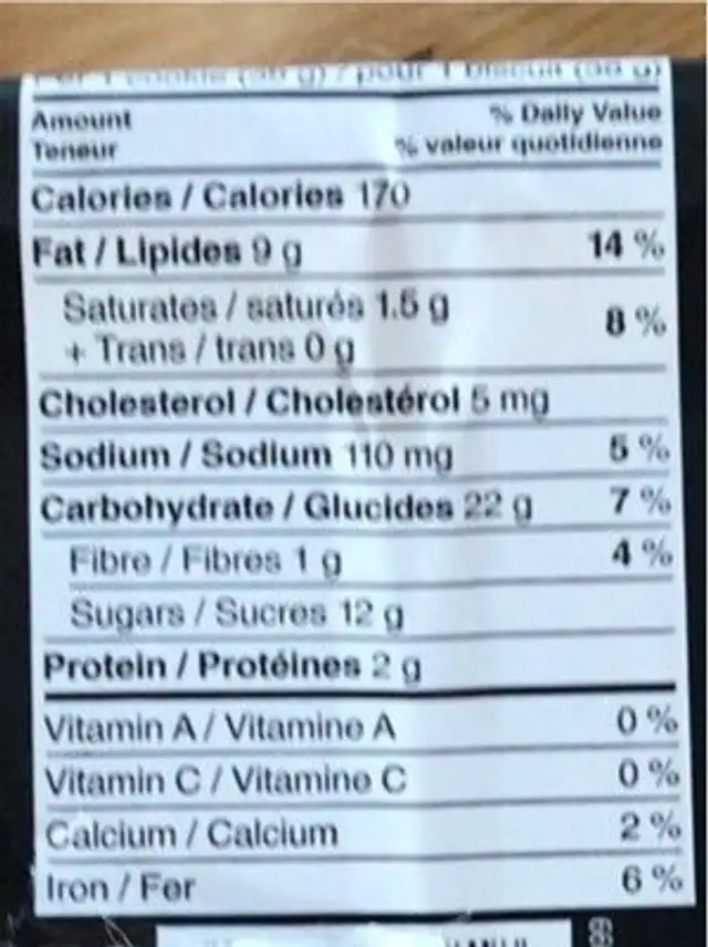 Hermit cookies nutrition facts table