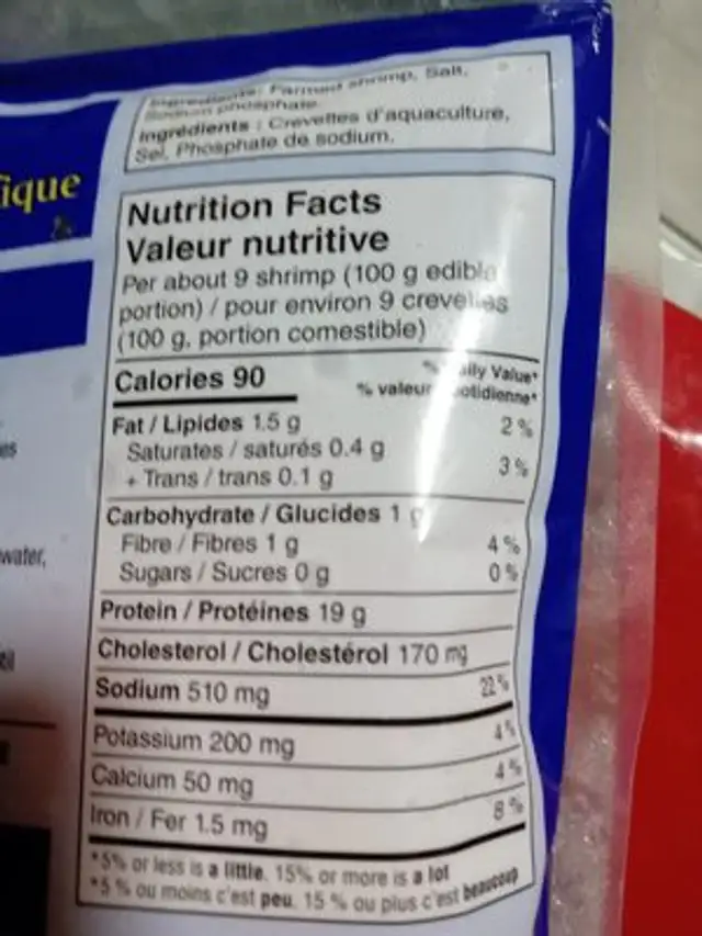 Crevettes blanches du pacifique nutrition facts table