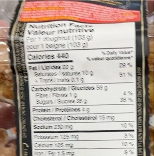 Olf fashioned nutrition facts table