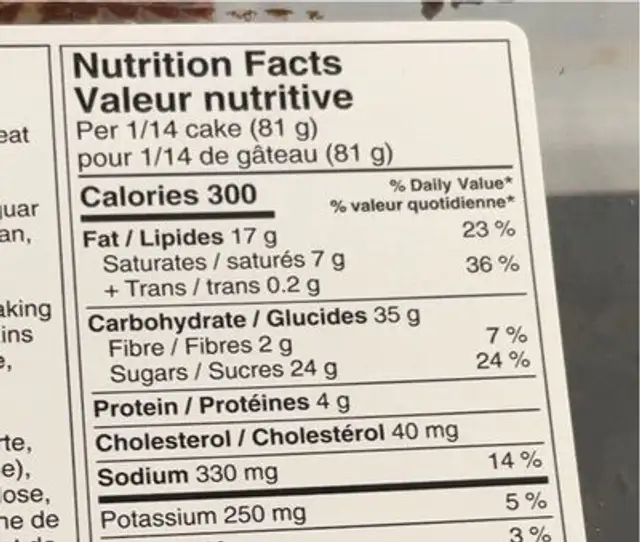 Double chocolat nutrition facts table