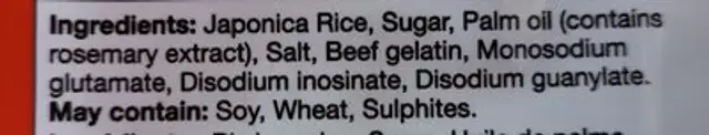 Frosted Senbei Rice Crackers ingredients label