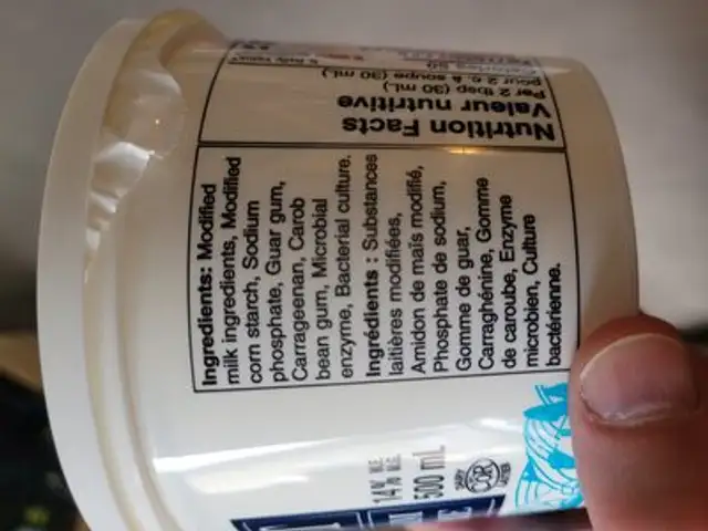 Sour Cream ingredients label