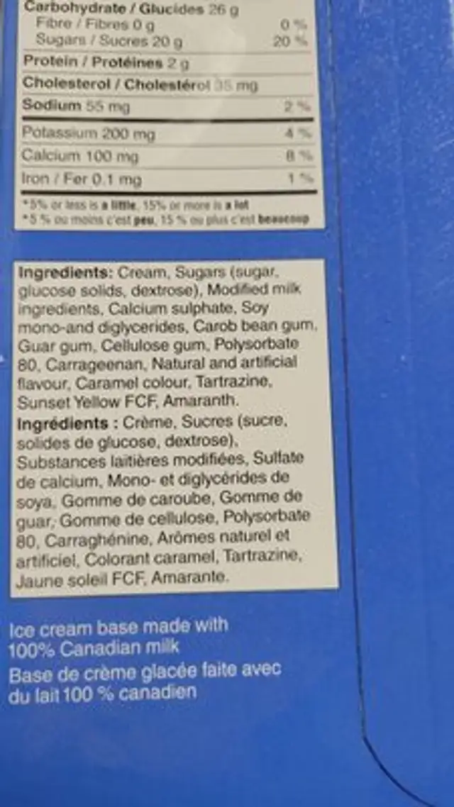 foremost vanilla ice cream ingredients label