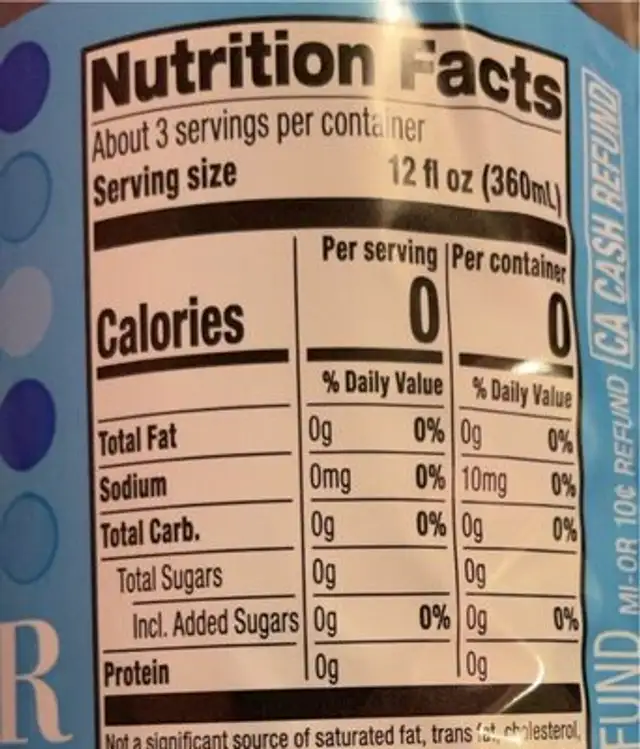 Seltzer water nutrition facts table