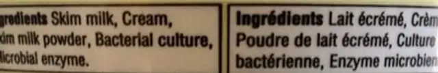 Sour cream nutrition facts table
