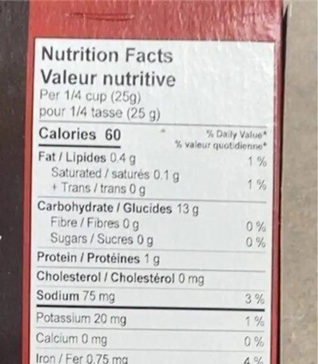 Pâte en filaments Kataifi nutrition facts table