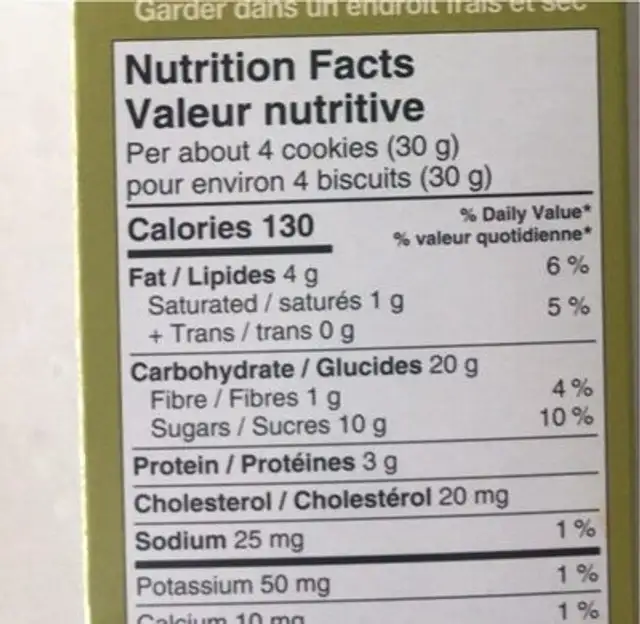 Cantuccini nutrition facts table
