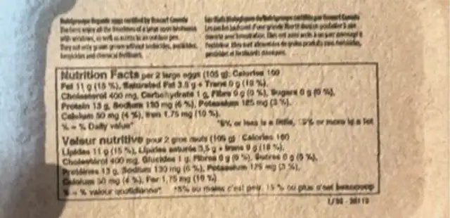 Oeufs bruns biologiques nutrition facts table
