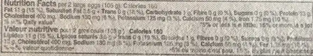 Oeufs nutrition facts table