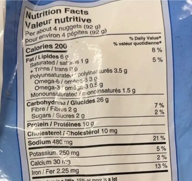 Catch of the day nutrition facts table