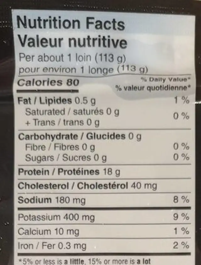 Wild caught cod nutrition facts table