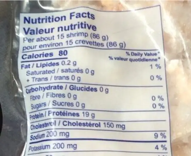Crevette de culture cuite nutrition facts table