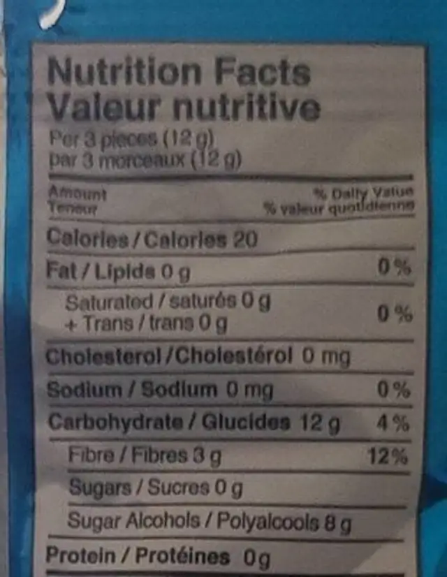 Menthe écossaise nutrition facts table