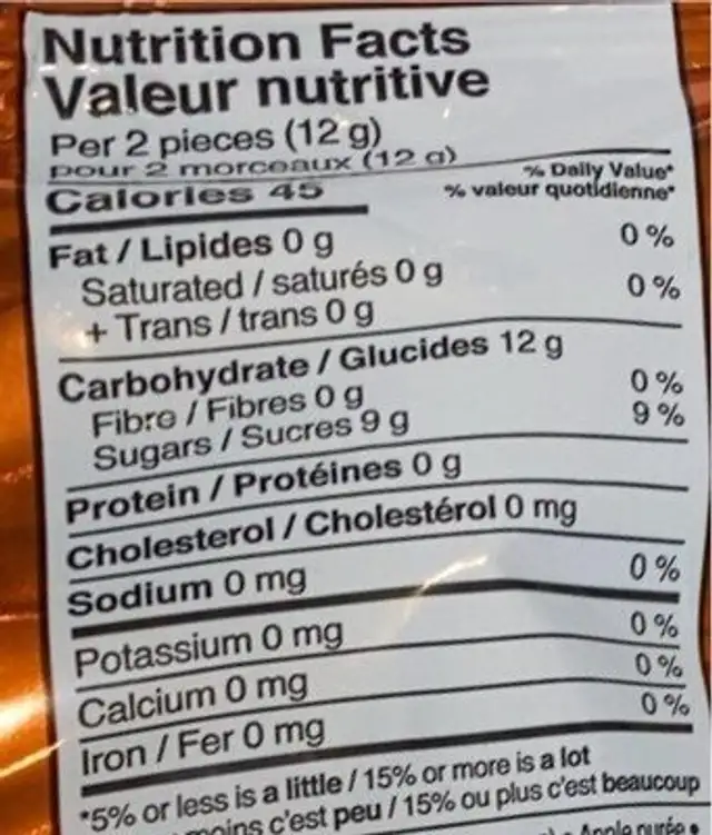 Bonbons suc fruits nutrition facts table
