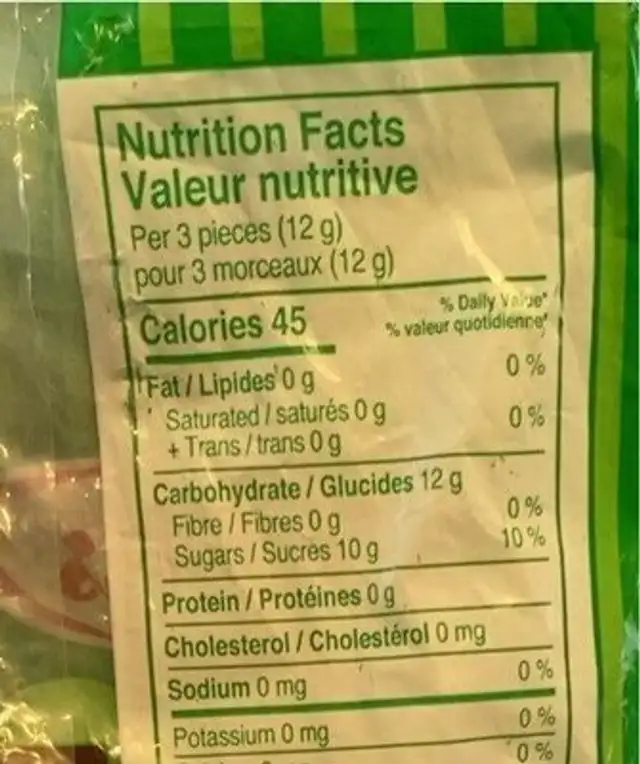 Spearmint Scotch Mints nutrition facts table