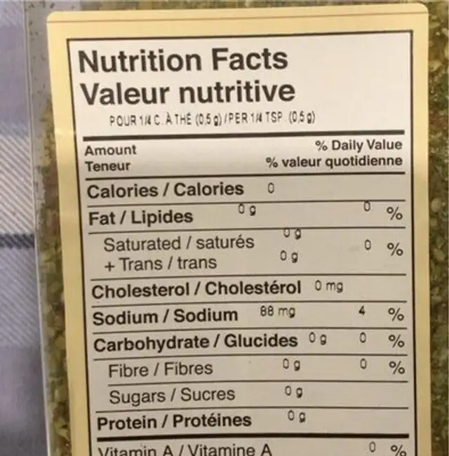 Assaisonnement salade nutrition facts table
