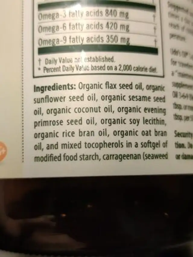 omega 3 ingredients label