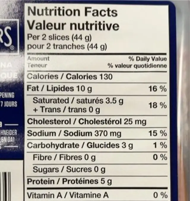 Blue ribbon classic bologna nutrition facts table