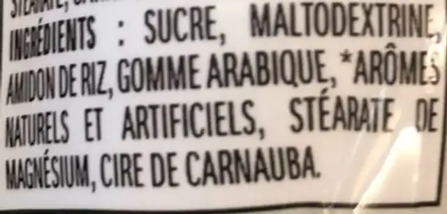 Mints ingredients label