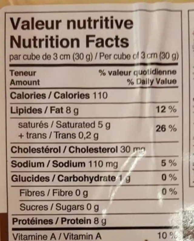 Le Calumet nutrition facts table