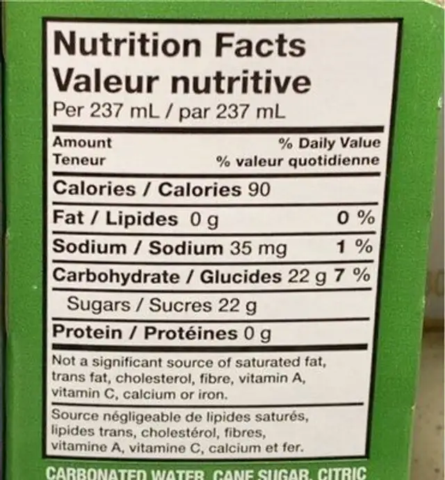 Soda gingembre nutrition facts table