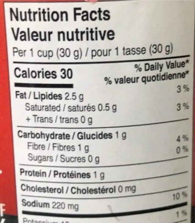 Champignons gourmets marinés nutrition facts table