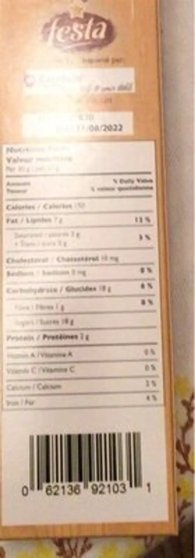 Torrone nutrition facts table