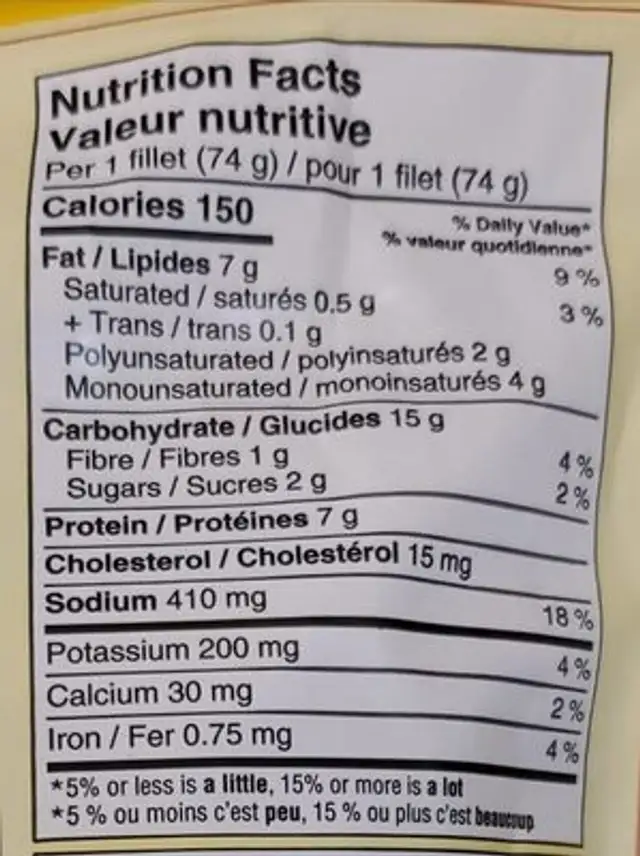 Lemon Pepper Parmesan Cod nutrition facts table