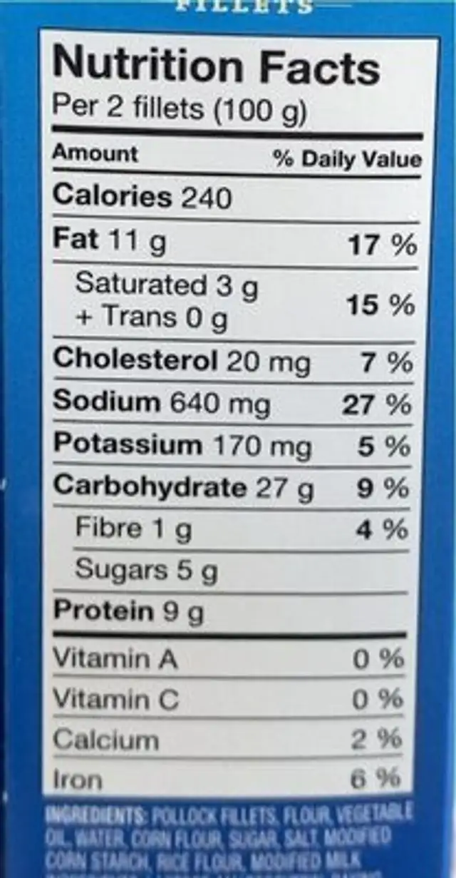 Ail et herbes filets nutrition facts table