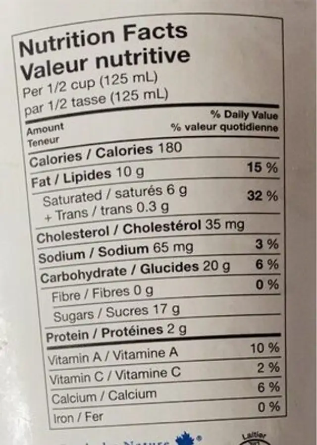Black Raspberry Thunder Ice Cream nutrition facts table