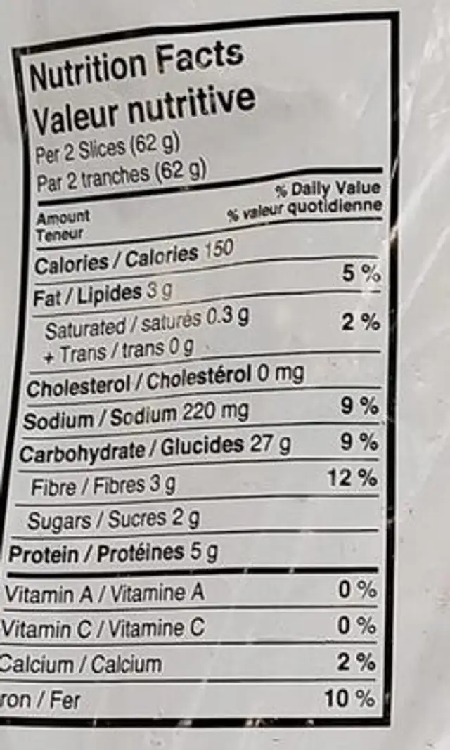 Organic flax seed rye bread nutrition facts table