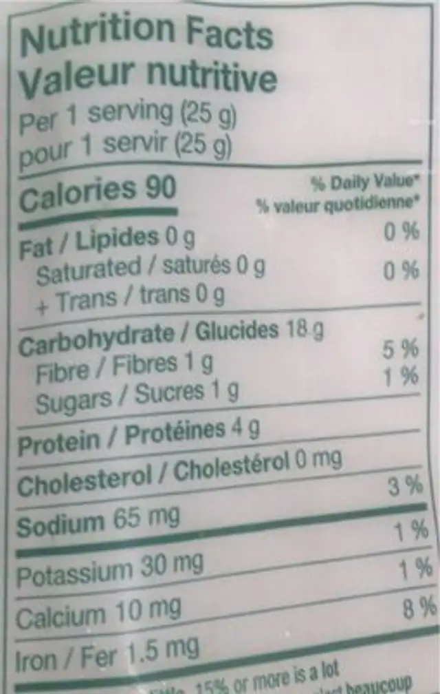 wun tun noodles nutrition facts table