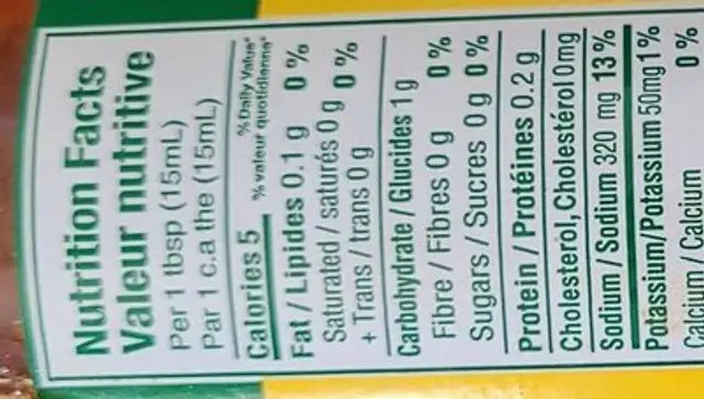Sweet pimento paste nutrition facts table