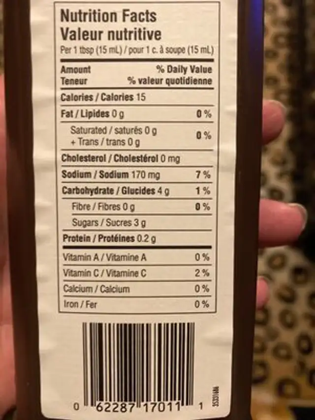 A1 Sauce ingredients label