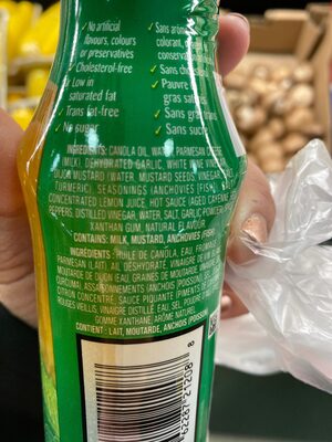 Vinaigrette cesar au parmesan ingredients label