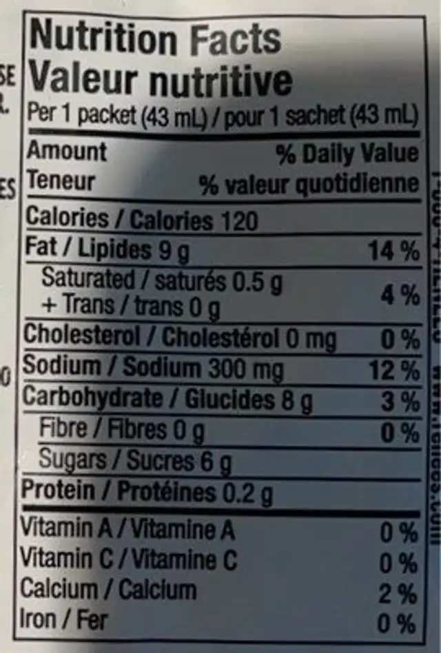Graines de pavot nutrition facts table