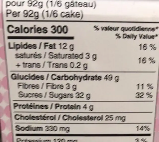 Gateau au chocolat nutrition facts table