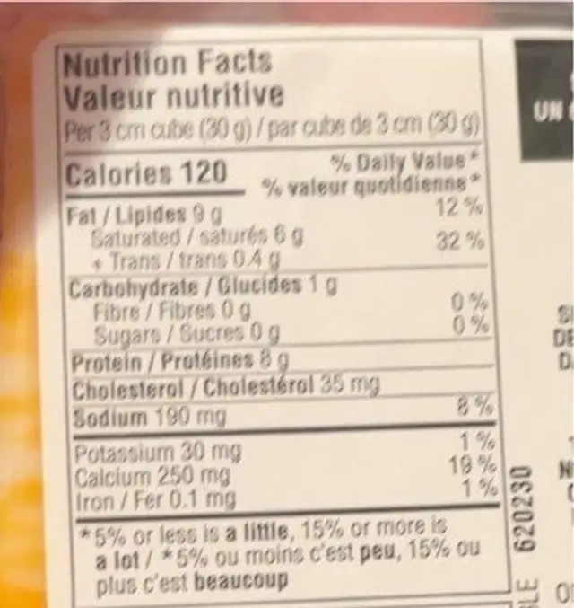 Marble goat cheddar nutrition facts table