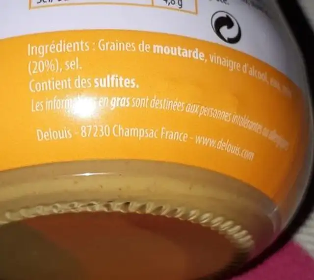 Moutarde de Dijon ingredients label