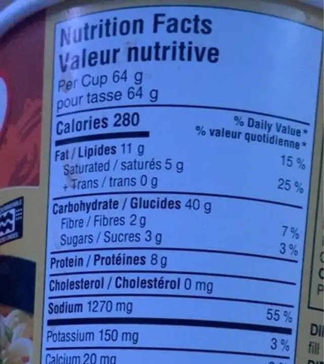 Mr noodles nutrition facts table