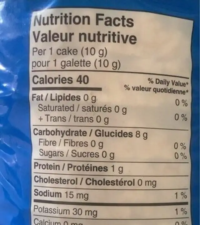 Rice cakes nutrition facts table