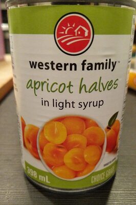Canned apricot halves front packaging