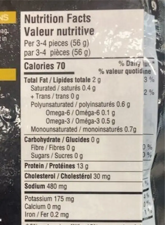 Alderwood smoked salmon nutrition facts table